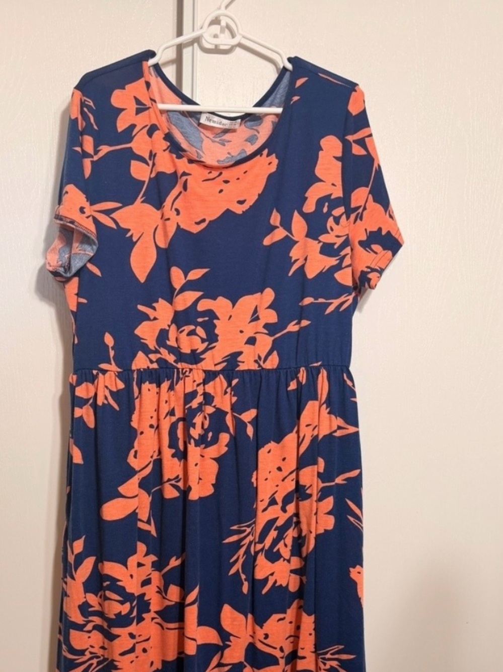 Nemidor Plus Size 20 Blue Coral Floral Maxi Dress Short Sleeve Casual Boho